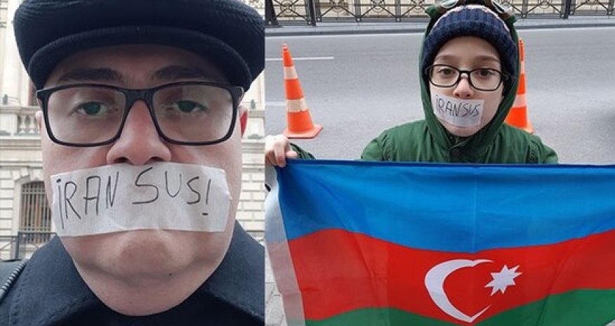 Elçin Əlibəyli özünün və azyaşlı oğlunun ağzını bağlayaraq etiraz aksiyası keçirdi - VİDEO