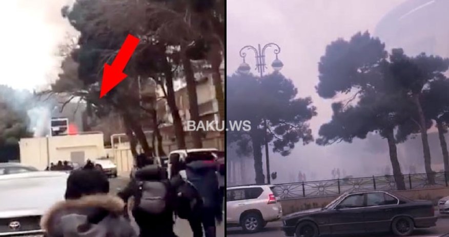 Школу №20 в Баку окутало дымом от пожара в соседнем здании - ВИДЕО