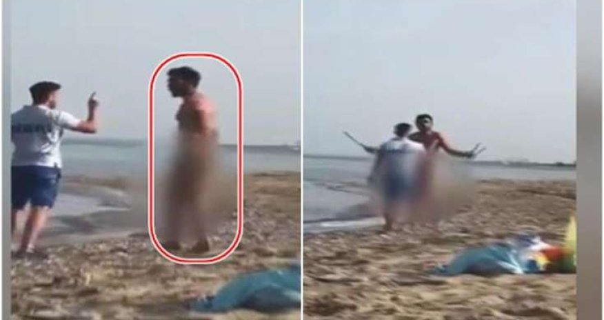 Çimərlikdə çılpaq şəkildə gəzən şəxs vətəndaşların hücumuna məruz qaldı - FOTOLAR