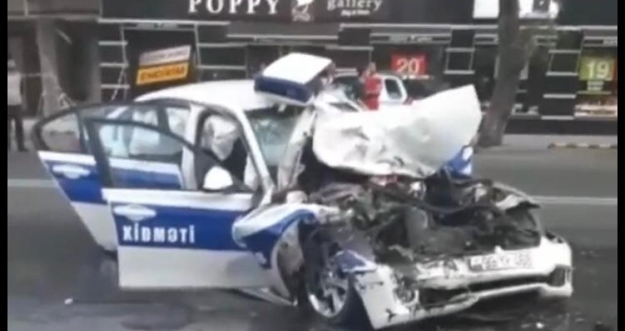 Bakıda YPX maşını ağır qəzaya düşdü - POLİSLƏR YARALANDI - VİDEO