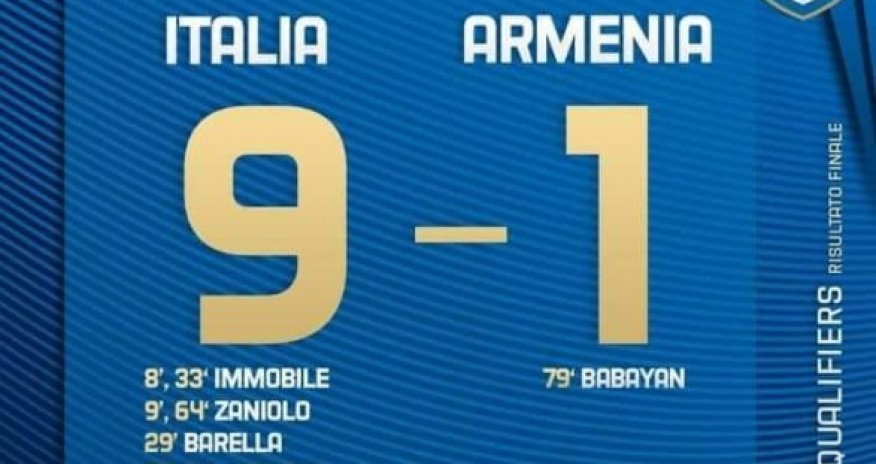 Сборная Италии забила девять голов в ворота Армении