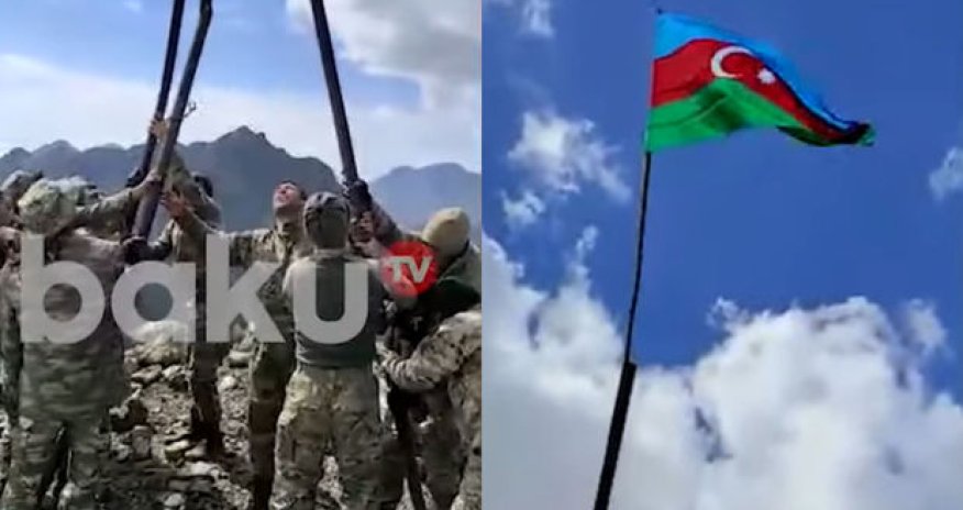 Ordumuz işğaldan azad edilmiş ərazidə Azərbaycan Bayrağını sancdı - VİDEO