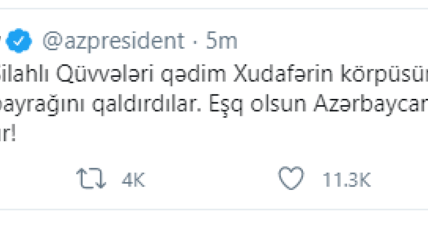 Prezident Xudafərin körpüsü ilə bağlı paylaşım etdi