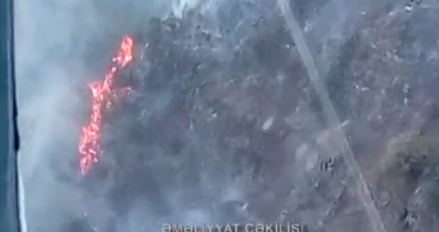 Qəbələdə yanğın başladı, helikopterlər havaya qaldırıldı - Video