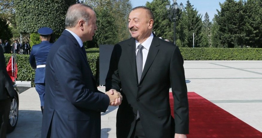 Ilham Aliyev meets Erdogan at Fuzuli International Airport