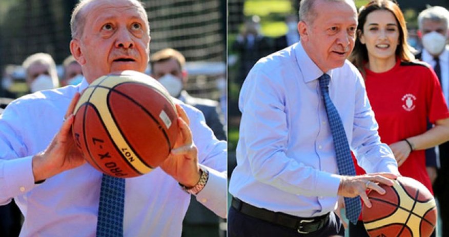 Ərdoğan gənclərlə basketbol oynadı - Fotolar+Video