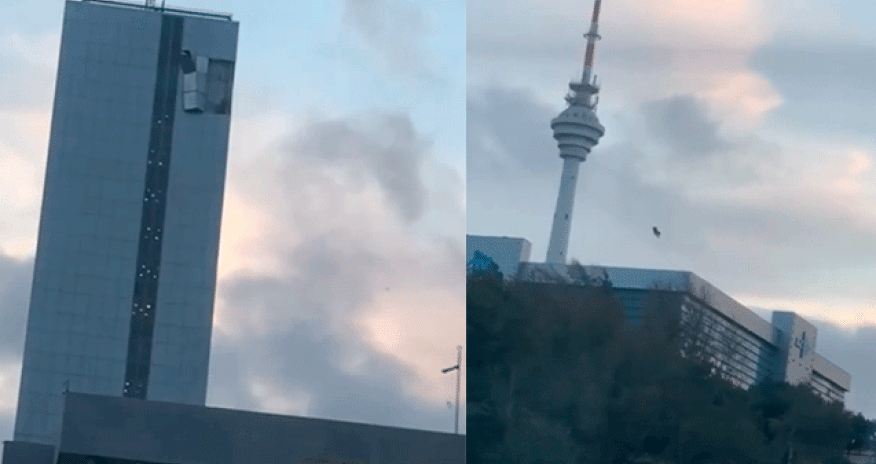 Güclü külək Milli Məclisin fasadını qoparıb AzTV-nin həyətinə atdı - Anbaan video