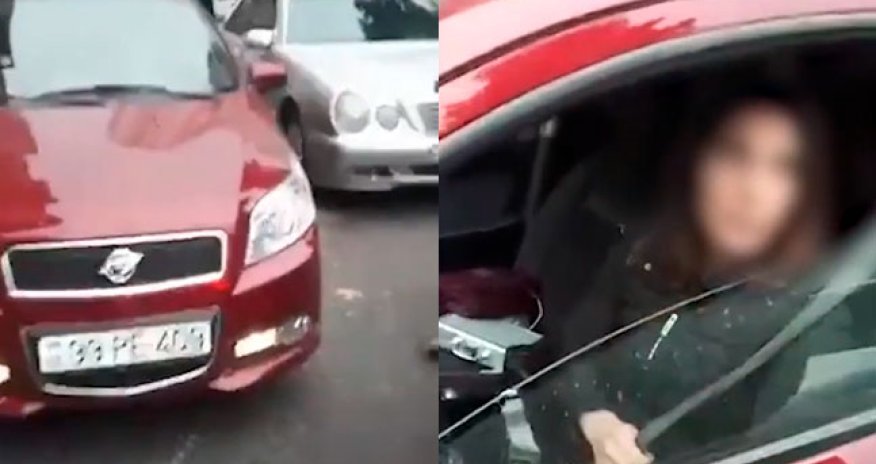 Bakıda qadın sürücü tıxaca səbəb oldu - Video