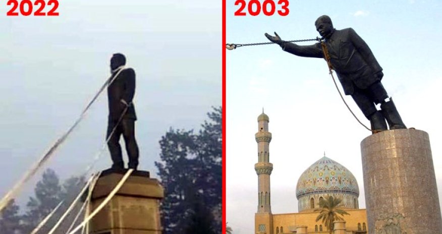 Nazarbayevin heykəlinin sökülməsi 2003-cü ili xatırlatdı - FOTOLAR