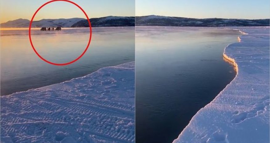 Üzərində balıqçıların olduğu buz parçası sahildən qoparaq açıq dənizə sürükləndi - VİDEO