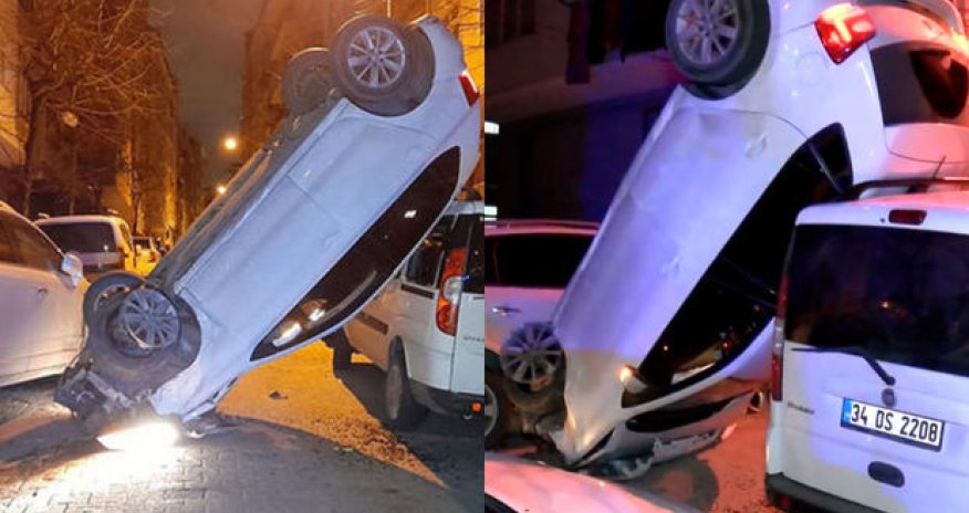 Türkiyədə qəza: Avtomobil şaquli vəziyyətdə qaldı - VİDEO