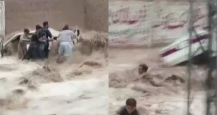 Küçələrdə insanları sel aparır - Pakistandan görüntülər