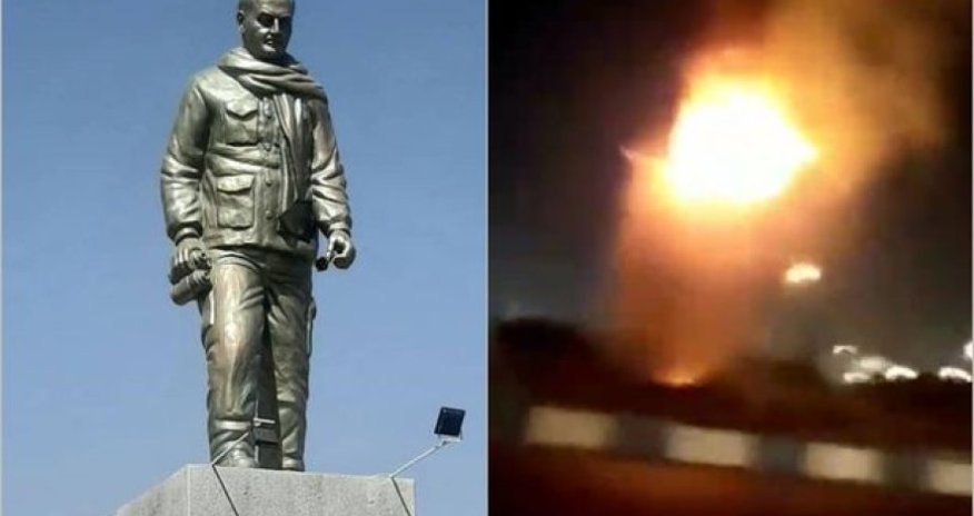 İranda general Qasim Süleymaninin heykəli yandırılıb