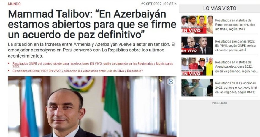 Peruvian press on Armenia's latest military provocation