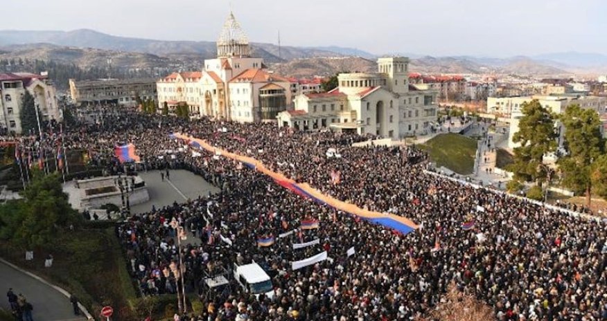 Ermənilər Xankəndidə etiraz aksiyası keçiriblər - Fotolar