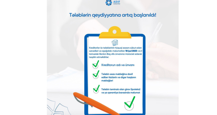 Günay Bankın kreditorlarının tələblərinin qeydiyyatına başlanılıb