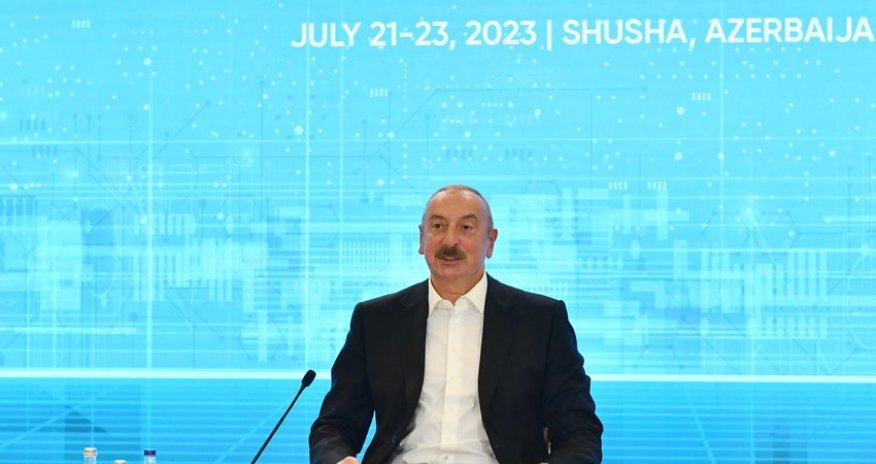 İlham Əliyev Şuşada Qlobal Media Forumunda çıxış edir - Video