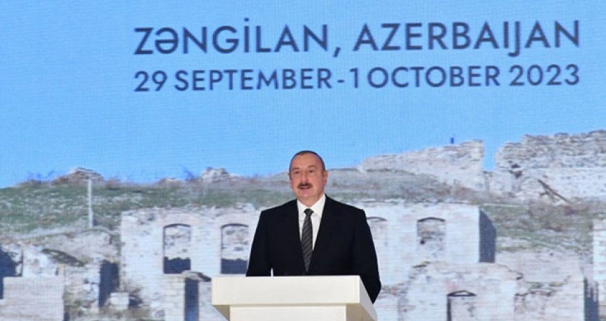 Prezident Zəngilanda tədbirdə çıxş edir