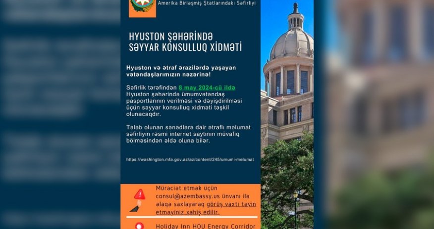 Azərbaycan səfirliyi Texasda yaşayan vətəndaşlara müraciət edib
