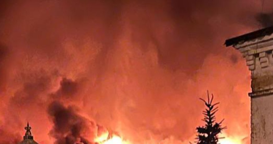 Пожар в Курской области после атаки беспилотника