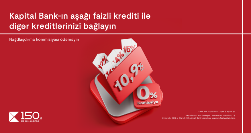 Kapital Bank-ın aşağı faizli krediti ilə digər kreditlərinizi bağlayın
