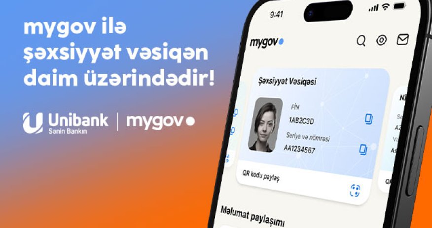 Unibankın xidmətlərindən rəqəmsal şəxsiyyət vəsiqənizlə istifadə edə bilərsiniz