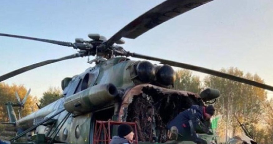 Школьники сожгли вертолет Ми-8