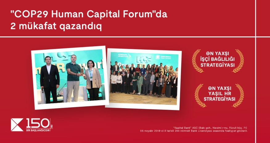 Kapital Bank awarded two prizes at the COP29 Human Capital Forum