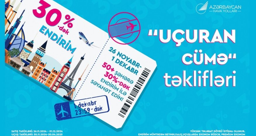 Skyward Friday from AZAL: Up to 30% discount on flight tickets