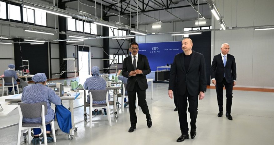 Президент Ильхам Алиев принял участие в открытии швейной фабрики LATIFA в Лачыне