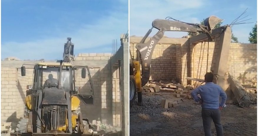 В Агджабеди снесено незаконное строение, возведённое повторно