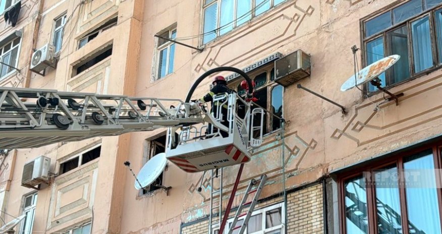 Sumqayıtda çoxmərtəbəli binada yanğın baş verib