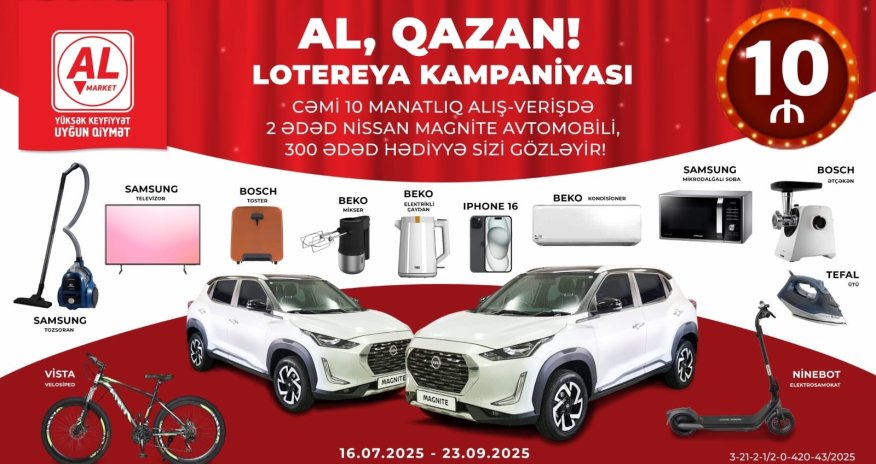 Al Market&rdquo;də &ldquo;AL, QAZAN!&rdquo; tirajlı stimullaşdırıcı lotereya başladı!