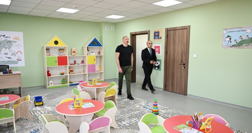 Prezident Ağdamda məktəb və bağçanın açılışında iştirak edib