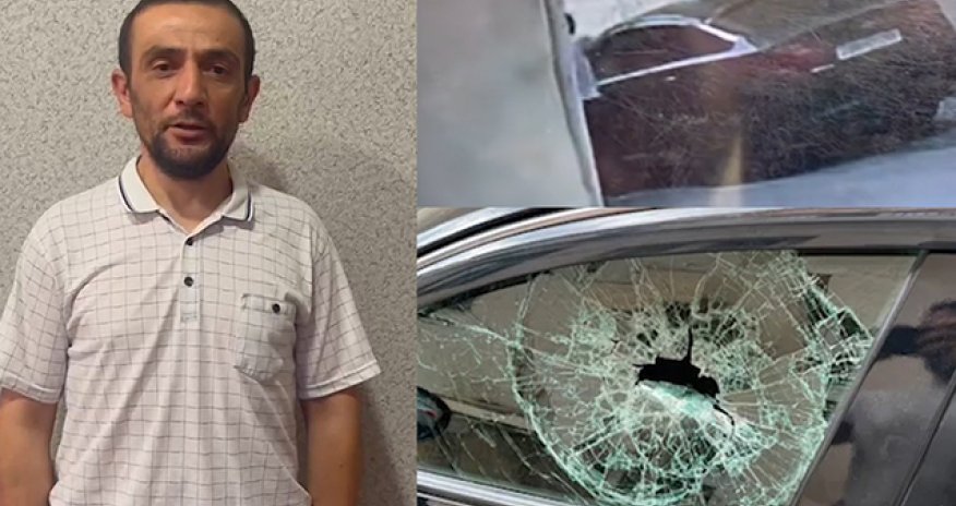 Bakıda maşının şüşəsini qəsdən sındıran şəxs saxlanılıb - Video