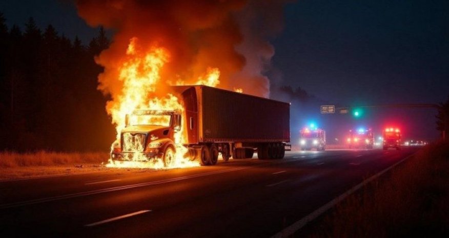 Goranboyda yük maşını yanıb