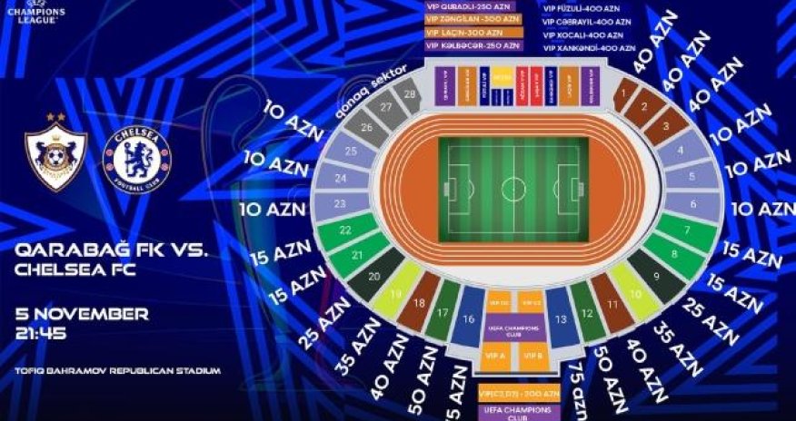 "Qarabağ" - "Çelsi" matçının biletləri satışa çıxarılır