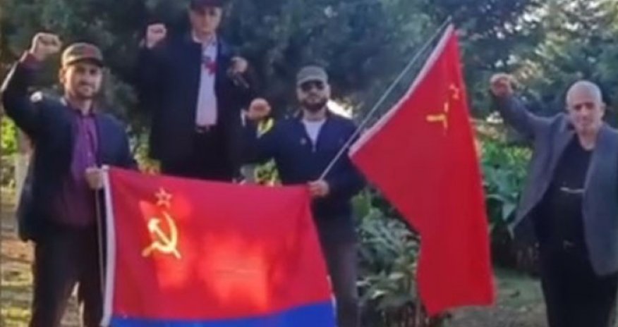 Bakıda SSRİ bayraqları ilə yürüşə cəhd edən qrup saxlanılıb