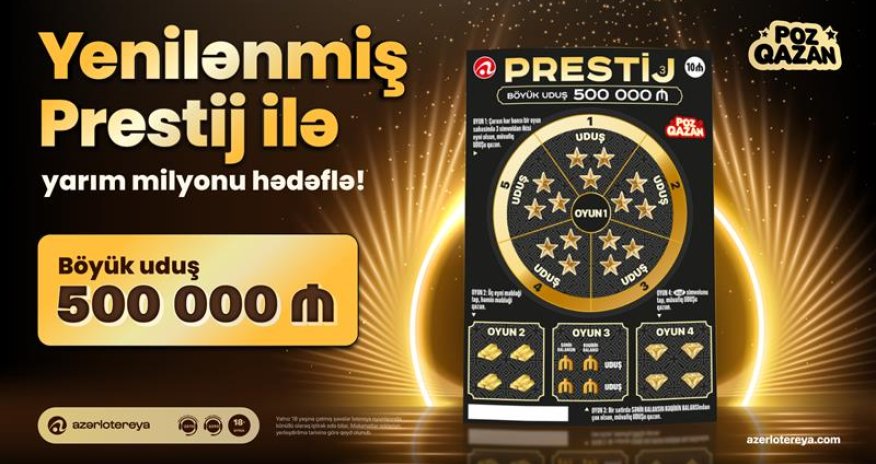 Yenilənmiş &ldquo;Prestij&rdquo; lotereyasında yarım milyon uduş sahibini gözləyir