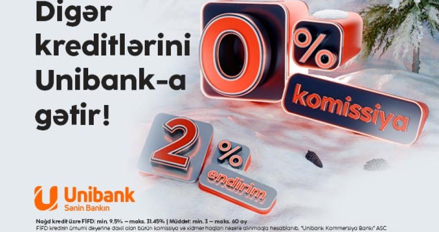 Unibankın 0 % komissiyalı, 2 % endirimli kredit kampaniyası davam edir