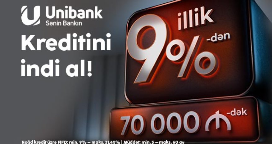 Unibankdan yeni qərar: nağd kreditlər 9%-dən, maksimal məbləğ 70 000 manat
