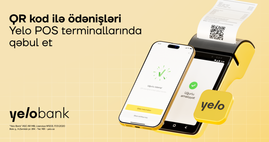 Yelo Bank-da innovativ QR ilə ödəniş aktivdir!