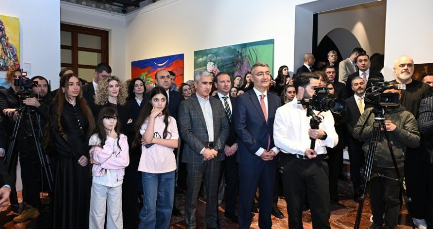 Leyla and Arzu Aliyeva attend the exhibition opening in Tirana