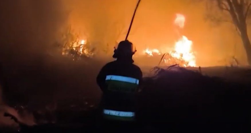 Yevlax-Bərdə avtomobil yolunun kənarında yanğın başlayıb