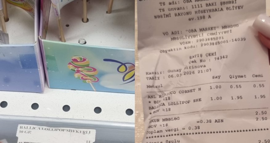 OBA marketdə məhsul etiketdə göstərilən qiymətdən baha satılıb