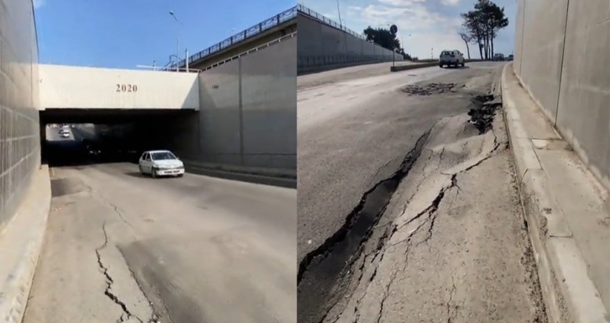 Sabunçu tunelində yol çöküb - Video