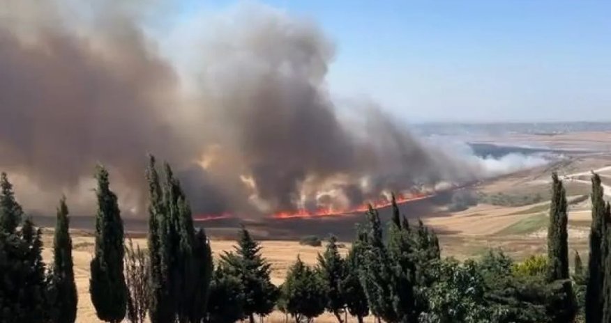 İstanbulda tarlada güclü yanğın başlayıb