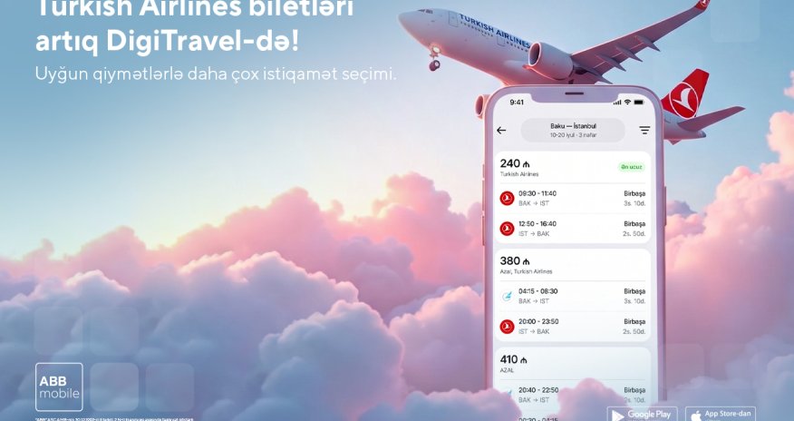Tickets for Turkish Airlines and other airlines are now available with DigiTravel in the ABB mobile app!