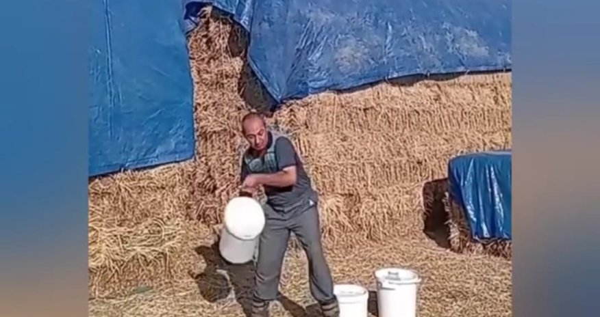 Fermer südünü yerə töküb nazirə səsləndi - video