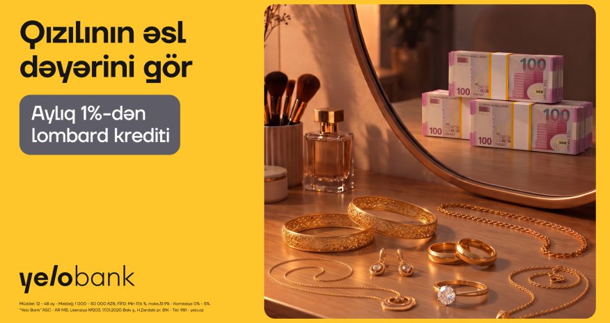 Yelo Bank offers gold owners loans starting from 1% monthly!